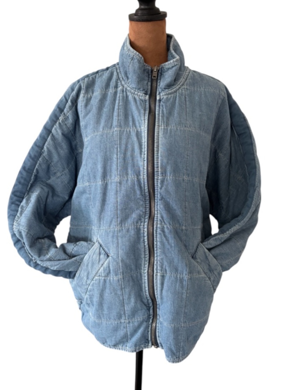 Free People Dolman Quilted Denim Jean Jacket Faded Blue XS